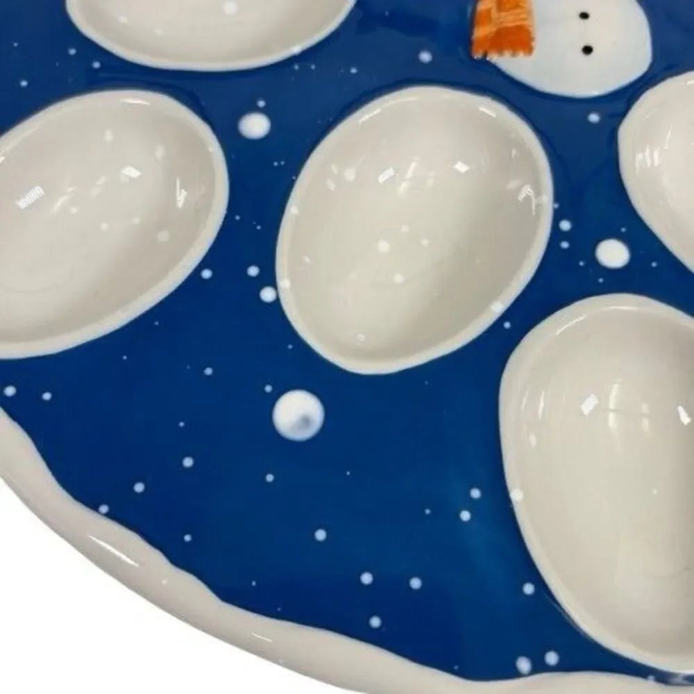 St. Nicholas Square Snow Days Deviled Egg Dish Plate Platter Snowman Christmas